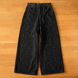 ZARA Man New York Edition Black Textured Distressed Wide Leg Denim Jeans Size 31